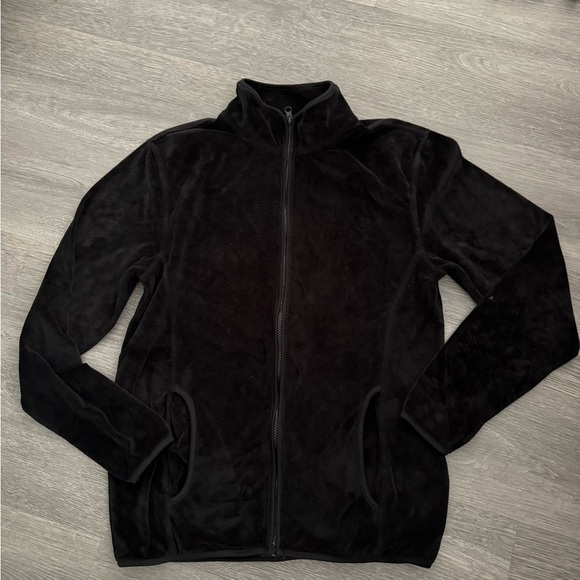 Black Van Heusen Sleepwear Velour Zip-up sweater jacket size small - Picture 1 of 3